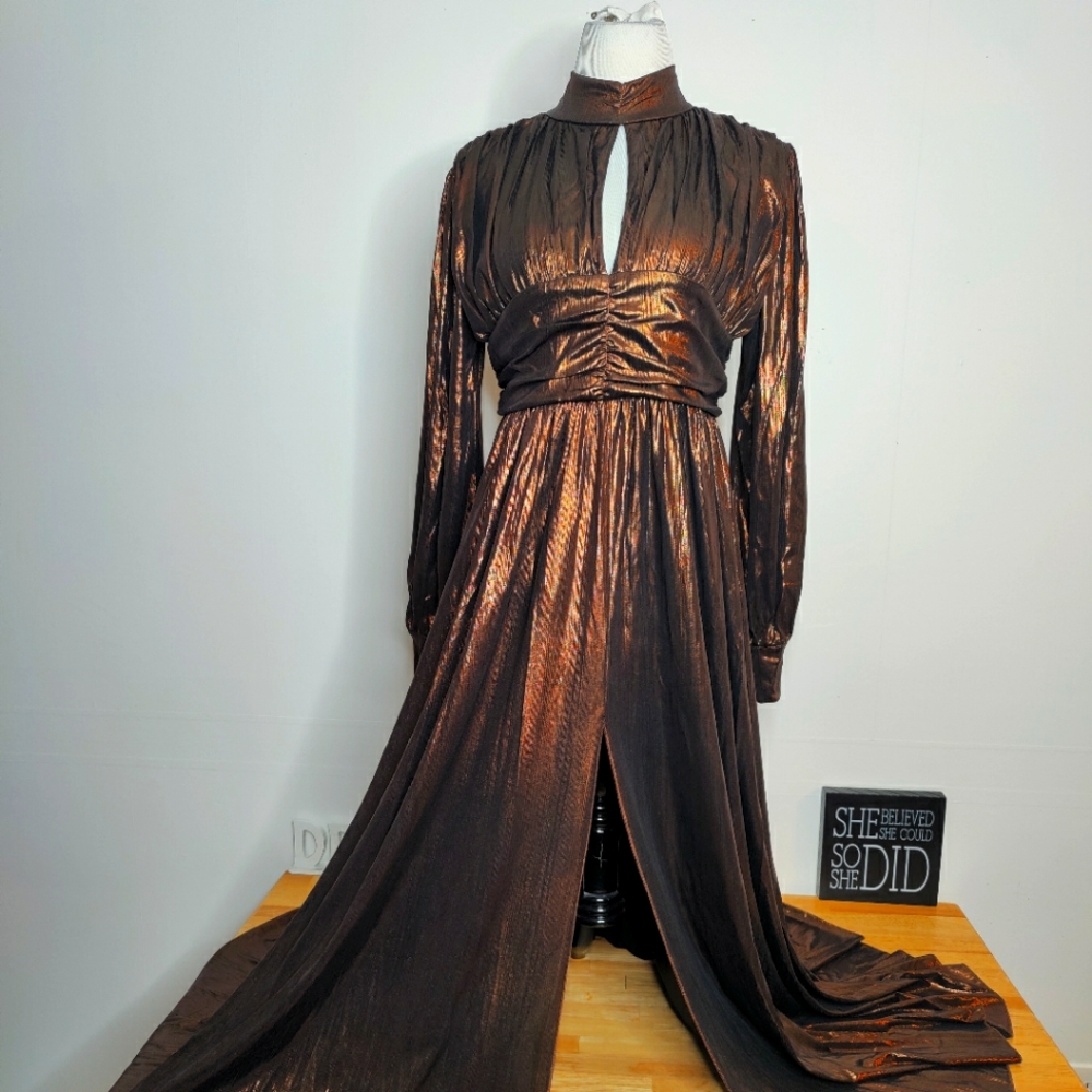 #2 Momnfancy Solid Cut Out Front Shimmery Bronze Dress with front slit. Sex…